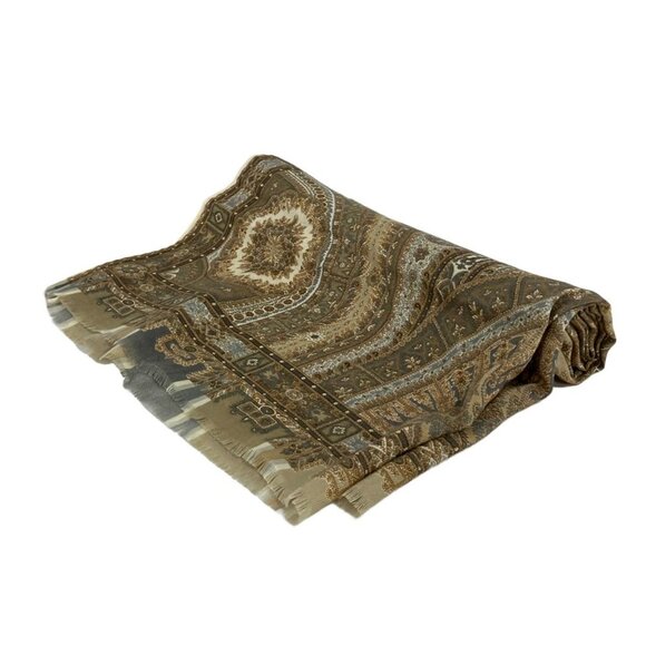 Auth ETRO - Brown Gray Multi Wool Silk Scarf - Picture 2 of 6